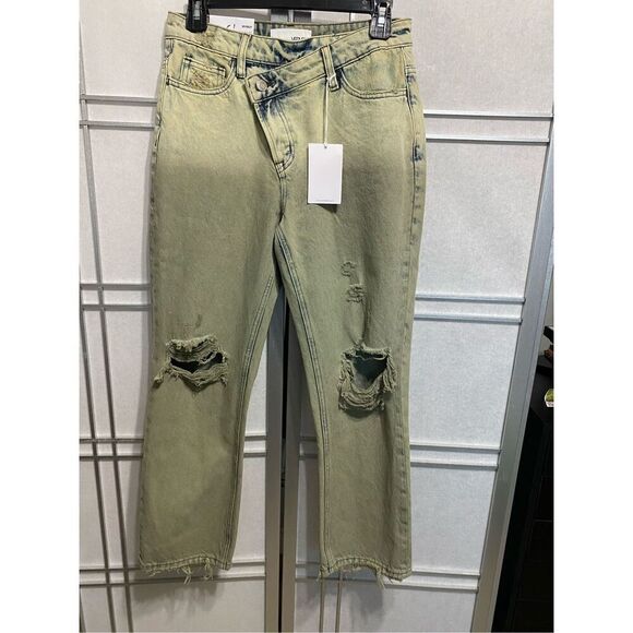 VERVET, Super High Rise Criss Cross Waistband Crop Straight Jeans, Olive new siz - Picture 3 of 11